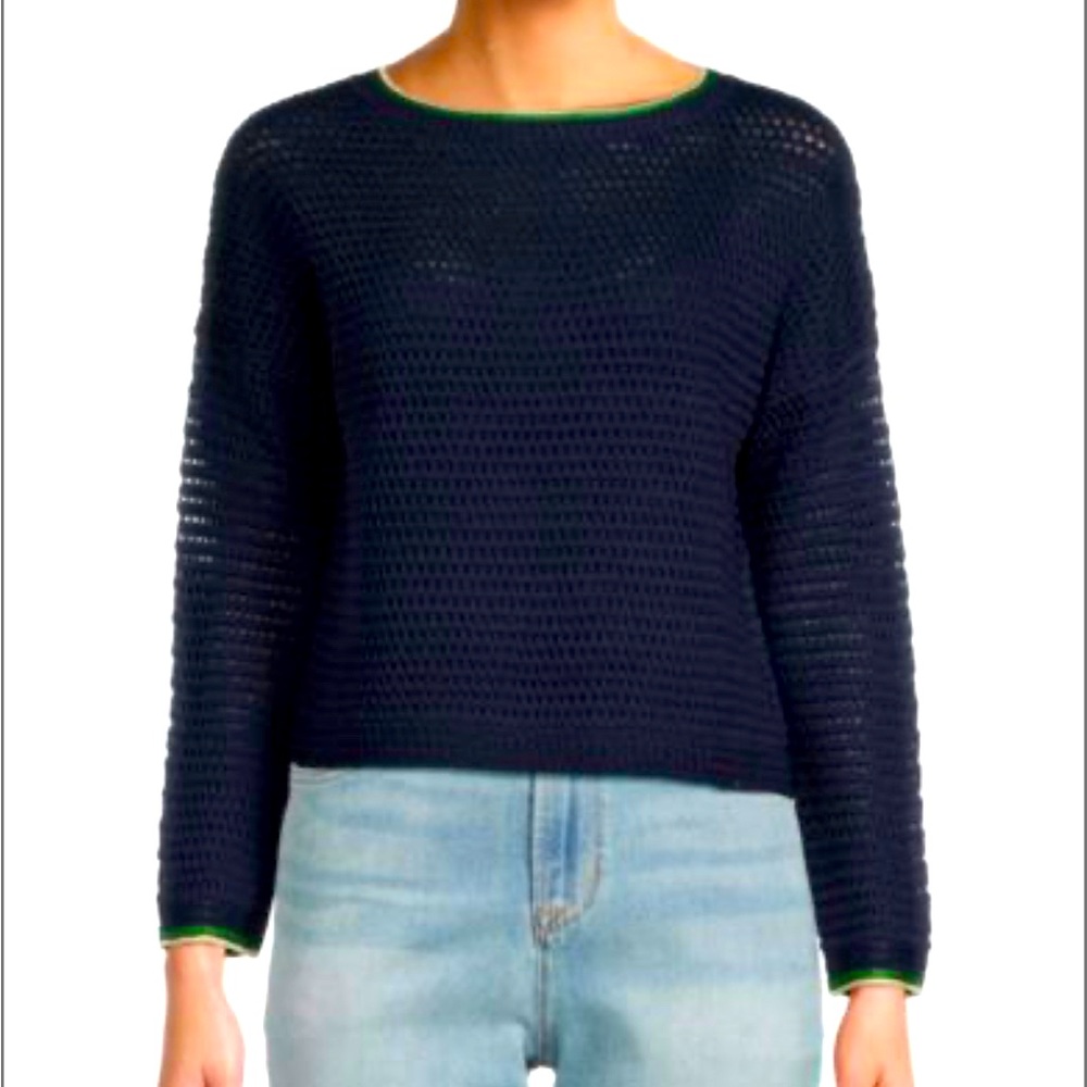 VINCE Crochet Contrast Tipped Sweater